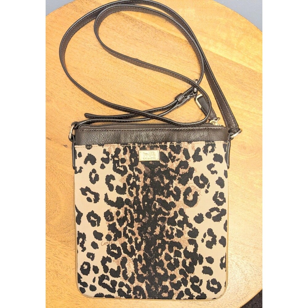 Coach Leopard Ocelot Print Nylon Slim Crossbody Bag Brown Swingpack Vintage